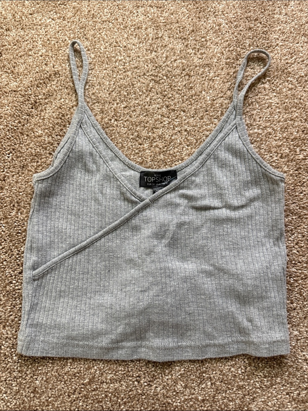 Topshop Grey Ribbed Wrap-Detail Cropped Cami